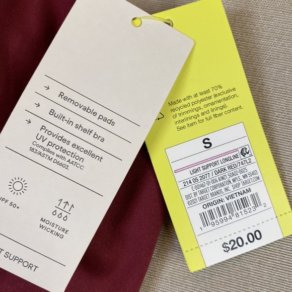 All In Motion Athletic Size Small Burnt Red Color Light Support Bra New With Tag - Picture 6 of 8